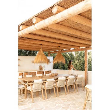 Set Van Rechthoekige Tafel (300x100 Cm) En 12 Tuinstoelen In Acaciahout Dubai Gardenia Wit & Rustiek Acaciabruin - Sklum