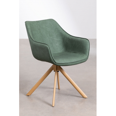Lucy Eetkamerstoel In Kunstleer Groen – Khaki & Natuurlijk Hout - Sklum