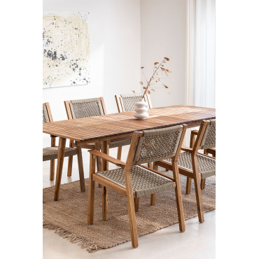 Rechthoekige Tafelset 160-210x90 Cm Uitschuifbaar En 6 Eetkamerstoelen In Acaciahout Tenay Bruin - Tarwe - Sklum