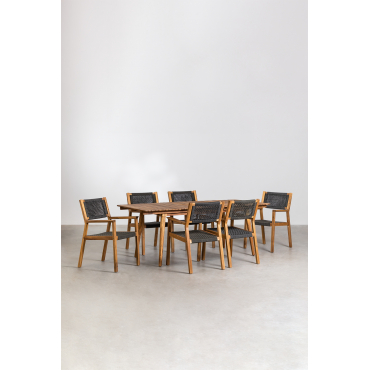 Uitschuifbare Rechthoekige Eettafel 160-210x90 Cm En 6 Eetkamerstoelen Met Armleuningen Van Acaciahout Tenay Grijs – Grafiet - Sklum