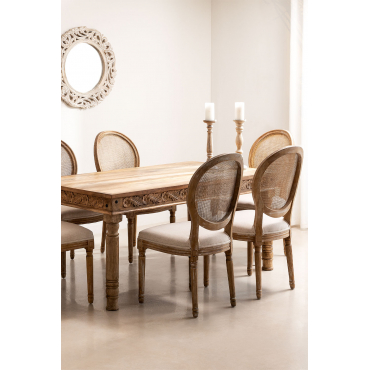 Rechthoekige Tafelset In Mangohout Taraz (160x90 Cm) En 6 Stoffen Eetkamerstoelen Sunna Bruin – Natuurlijk Hout - Sklum