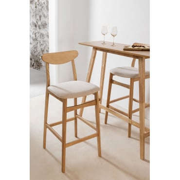 Hoge Kruk In Stof En Hout Cloda Natuurlijk Hout - Linnen Beige & ↑75 Cm - Sklum