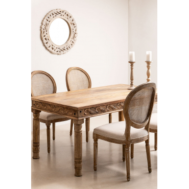 Rechthoekige Mangohouten Tafelset Taraz (160x90 Cm) En 4 Stoffen Eetkamerstoelen Sunna Bruin – Natuurlijk Hout - Sklum