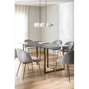 Rechthoekige Eettafel In Glas En Staal (180x90 Cm) Lesley Grijs – Smoky - Sklum