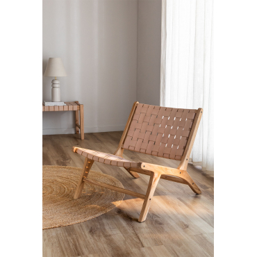 Zaid Fauteuil In Hout En Leer Lichtroze - Sklum
