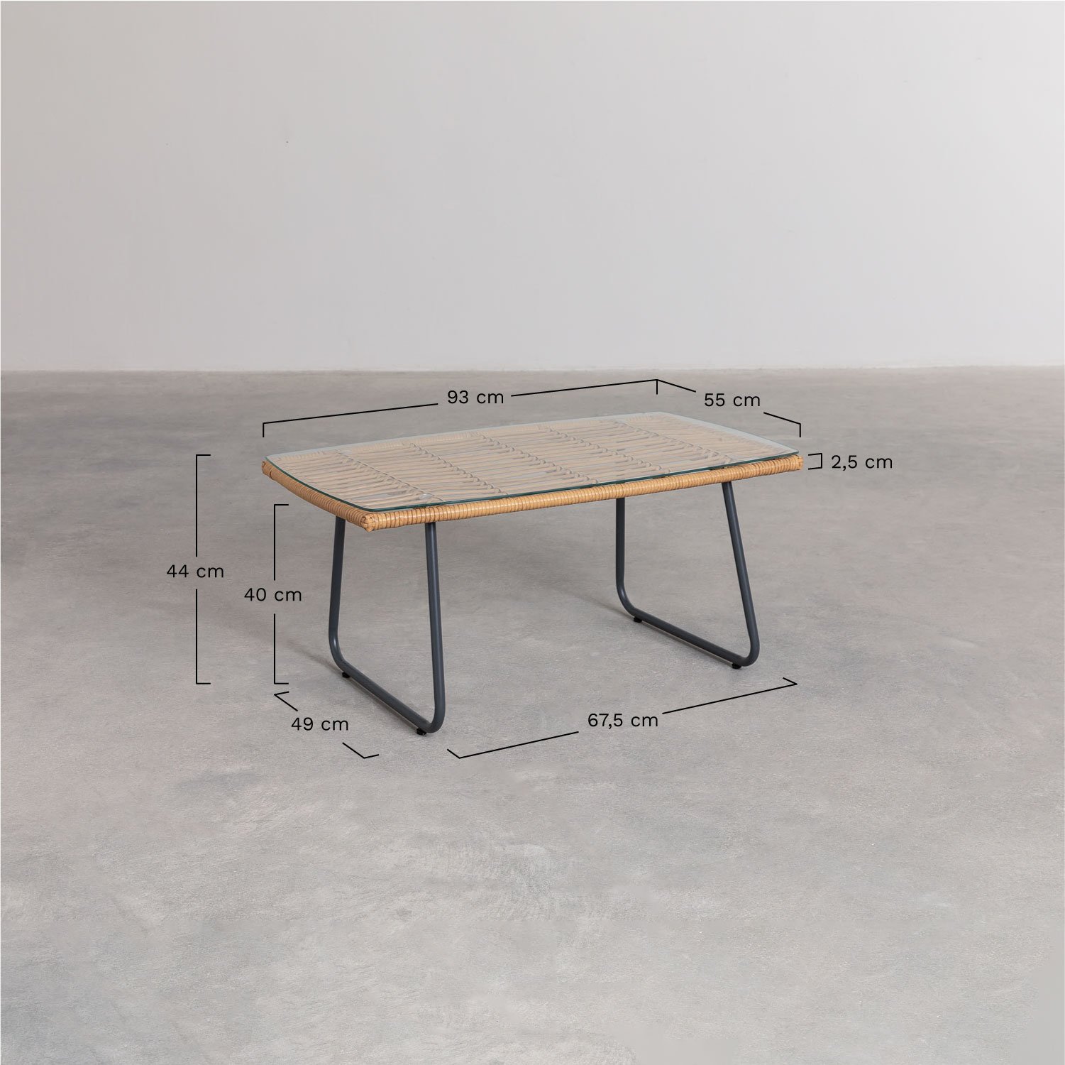 Tuinset met 2-zitsbank, 2 fauteuils en salontafel in staal en synthetisch rotan Visutt, AFMETINGEN