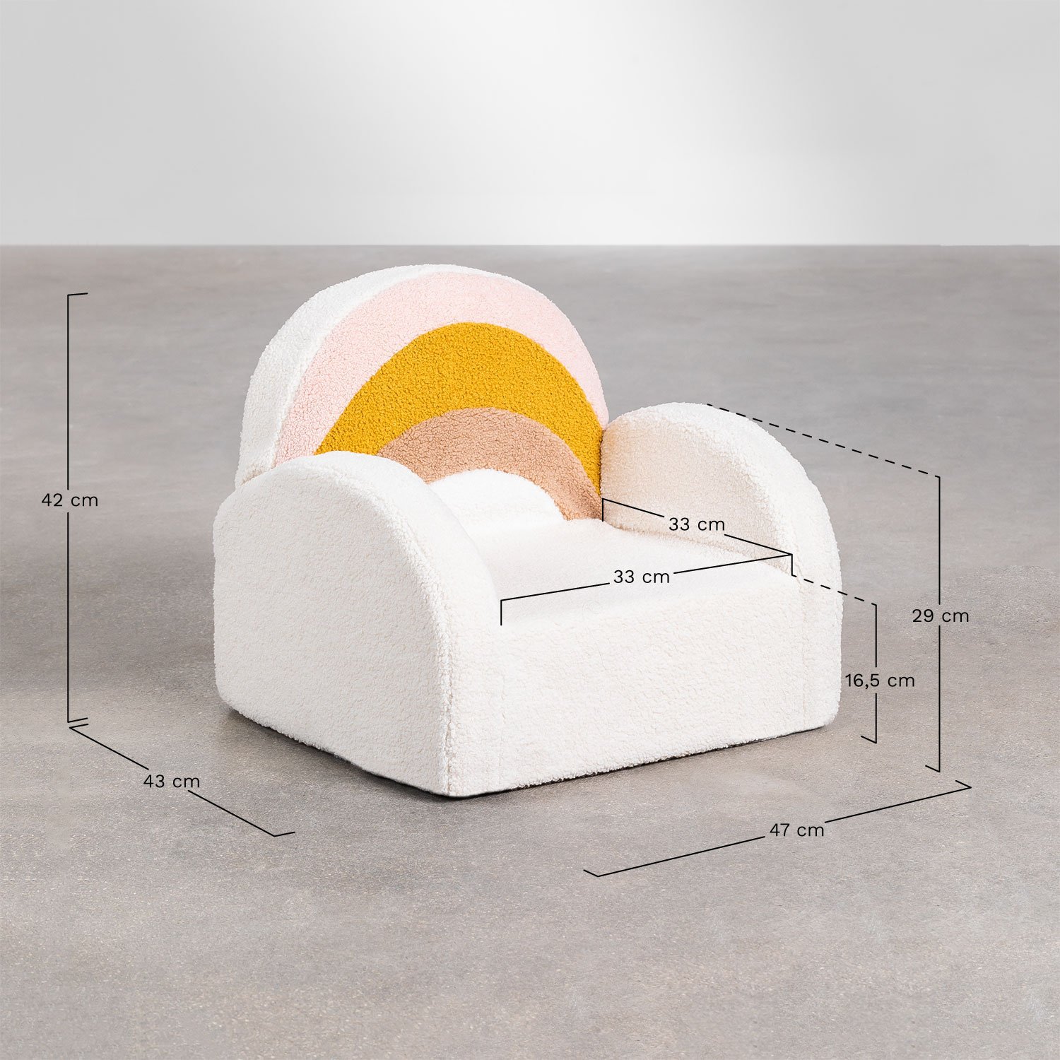 Sainy Kids schapenvacht fauteuil, AFMETINGEN