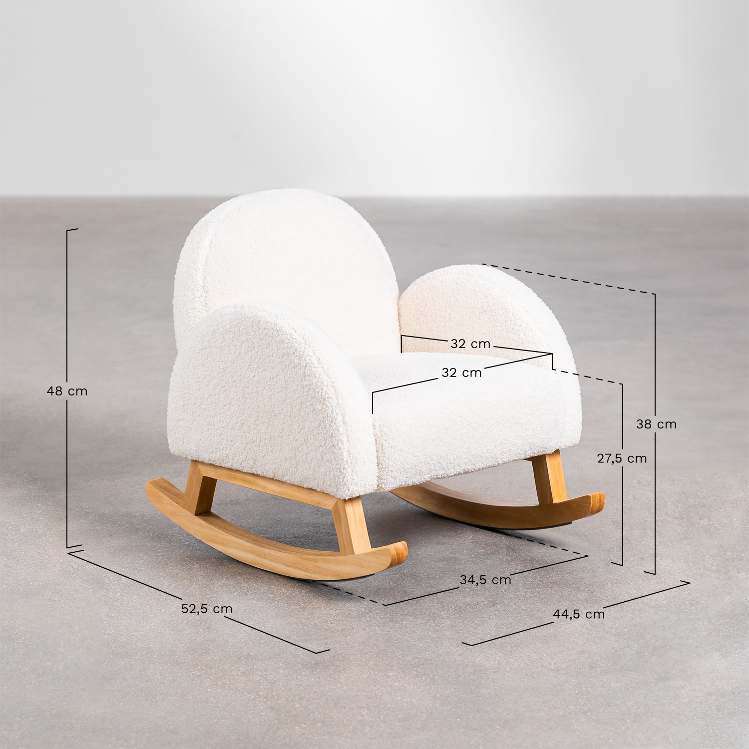 Gigis Kids schapenvacht schommelstoel, AFMETINGEN