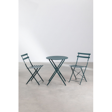 Set Van Tafel Ø60 Cm En 2 Opvouwbare Stoelen Sergey Jungle Groen - Sklum