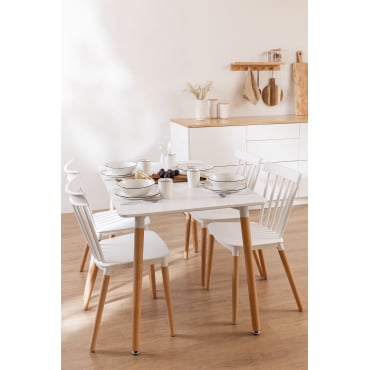Set Rechthoekige Eettafel In Beukenhout En Mdf (120x80 Cm) En 4 Stoelen Royal Wit - Sklum