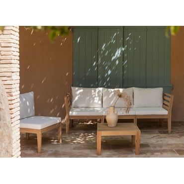 Filips 3-delige Modulaire Bankset Met Armleuningen En Salontafel In Acaciahout Gardenia Wit - Sklum