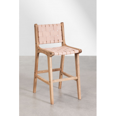 Hoge Kruk 60 Cm In Hout En Leer Zaid Lichtroze - Sklum