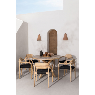 Set Van Ronde Tafel (ø120 Cm) En 6 Tuinstoelen Met Armleuningen In Hout Naele Zwart - Sklum