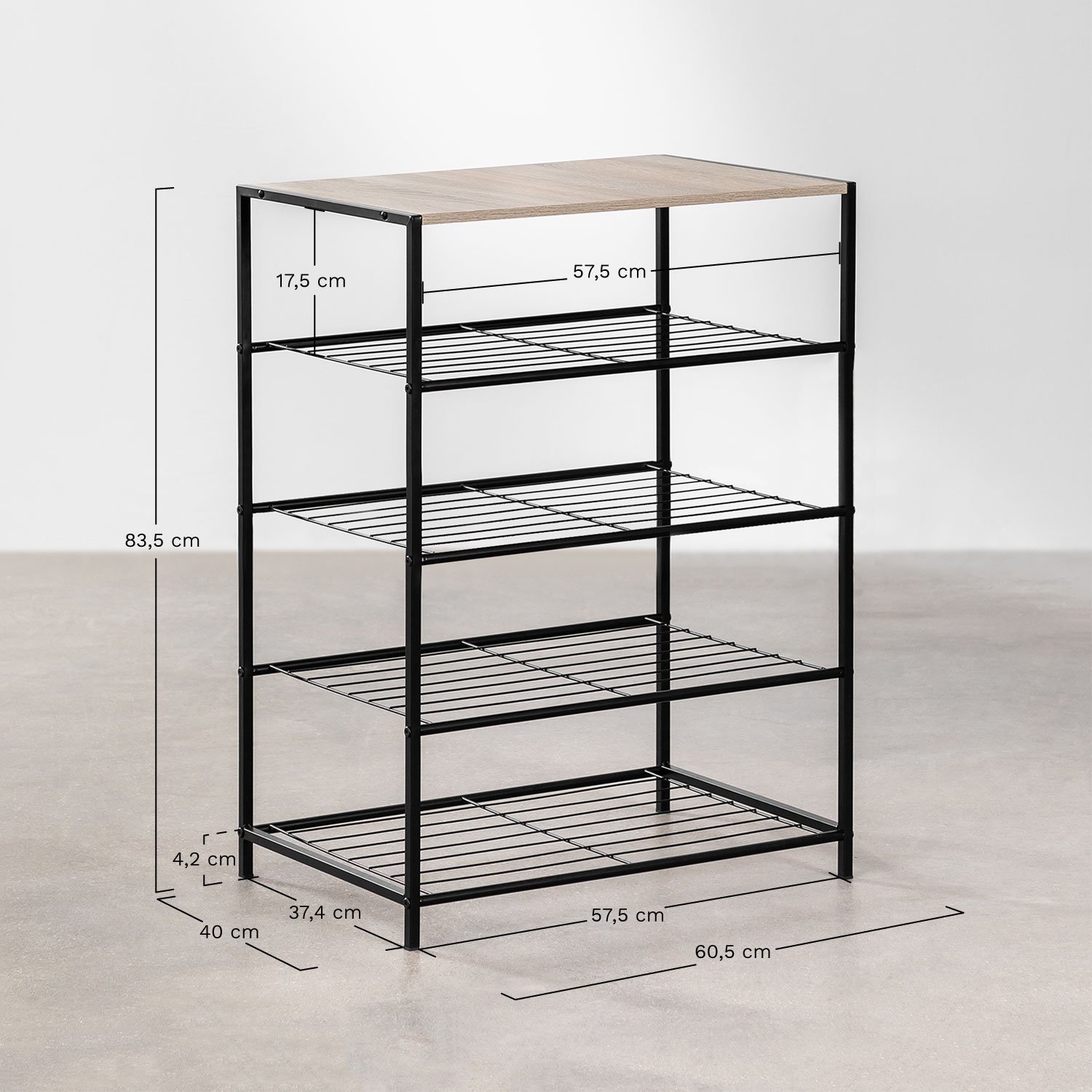 Schoenenkast van hout en ijzer Baxter, AFMETINGEN