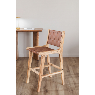 Hoge Kruk 60 Cm In Hout En Leer Zaid Nagi Brąz - Sklum