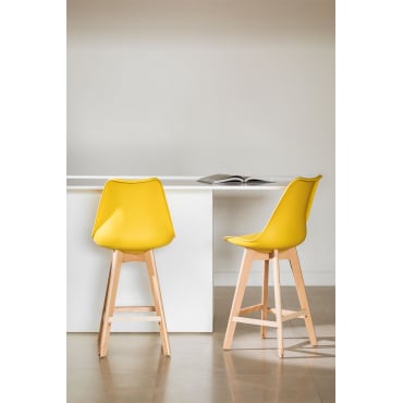 2-pack Hoge Krukken 65 Cm Met Kussen In Kunstleer Nordic Geel – Curry - Sklum