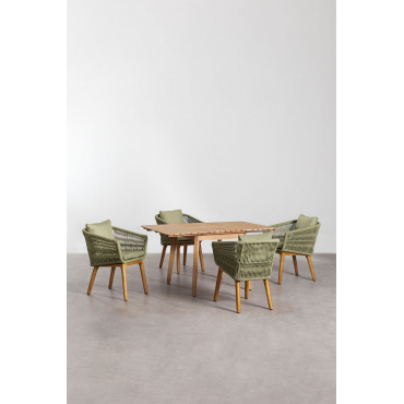 Houten Uitschuifbare Tafelset (90-150x90 Cm) Naele En 4 Barker Tuinstoelen Bamboe Groen - Sklum