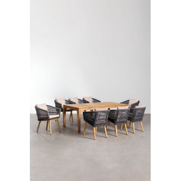 Set Van Rechthoekige Eettafel (200x100 Cm) In Donal Wood En 8 Barker Eetkamerstoelen Grijs – Antraciet - Sklum