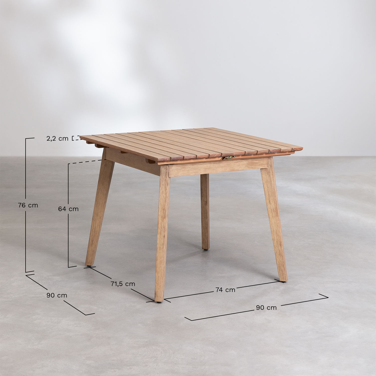 Houten uitschuifbare tafelset (90-150x90 cm) Naele en 6 Barker eetkamerstoelen, AFMETINGEN