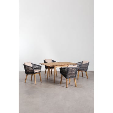 Houten Uitschuifbare Tafelset (90-150x90 Cm) Naele En 4 Barker Eetkamerstoelen Grijs – Antraciet - Sklum