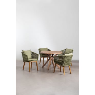 Set Van Ronde Houten Tafel (ø100 Cm) Naele En 4 Barker Tuinstoelen Bamboe Groen - Sklum