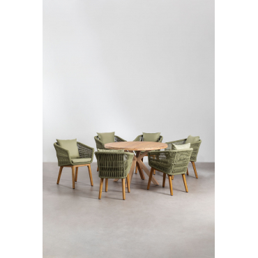 Set Van Ronde Houten Tafel (ø120 Cm) Naele En 6 Barker Tuinstoelen Bamboe Groen - Sklum