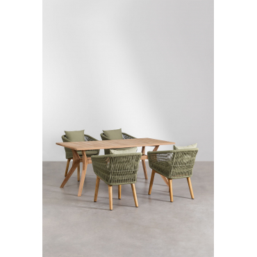 Yolen Rechthoekige Teakhouten Tafelset (180x90 Cm) En 4 Barker Eetkamerstoelen Bamboe Groen - Sklum