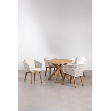 Set Van Ronde Houten Tafel (ø100 Cm) Naele En 4 Barker Eetkamerstoelen Gardenia Wit - Sklum
