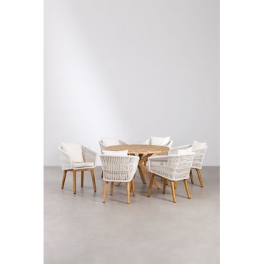 Set Van Ronde Houten Tafel (ø120 Cm) Naele En 6 Barker Eetkamerstoelen Gardenia Wit - Sklum