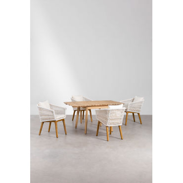 Uitschuifbare Eettafelset 90-150x90 Cm Van Naele Hout En 4 Eetkamerstoelen Van Acaciahout Barker Gardenia Wit - Sklum