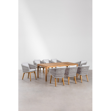 Set Van Rechthoekige Eettafel (200x100 Cm) In Donal Wood En 8 Barker Eetkamerstoelen Ijsgrijs - Sklum