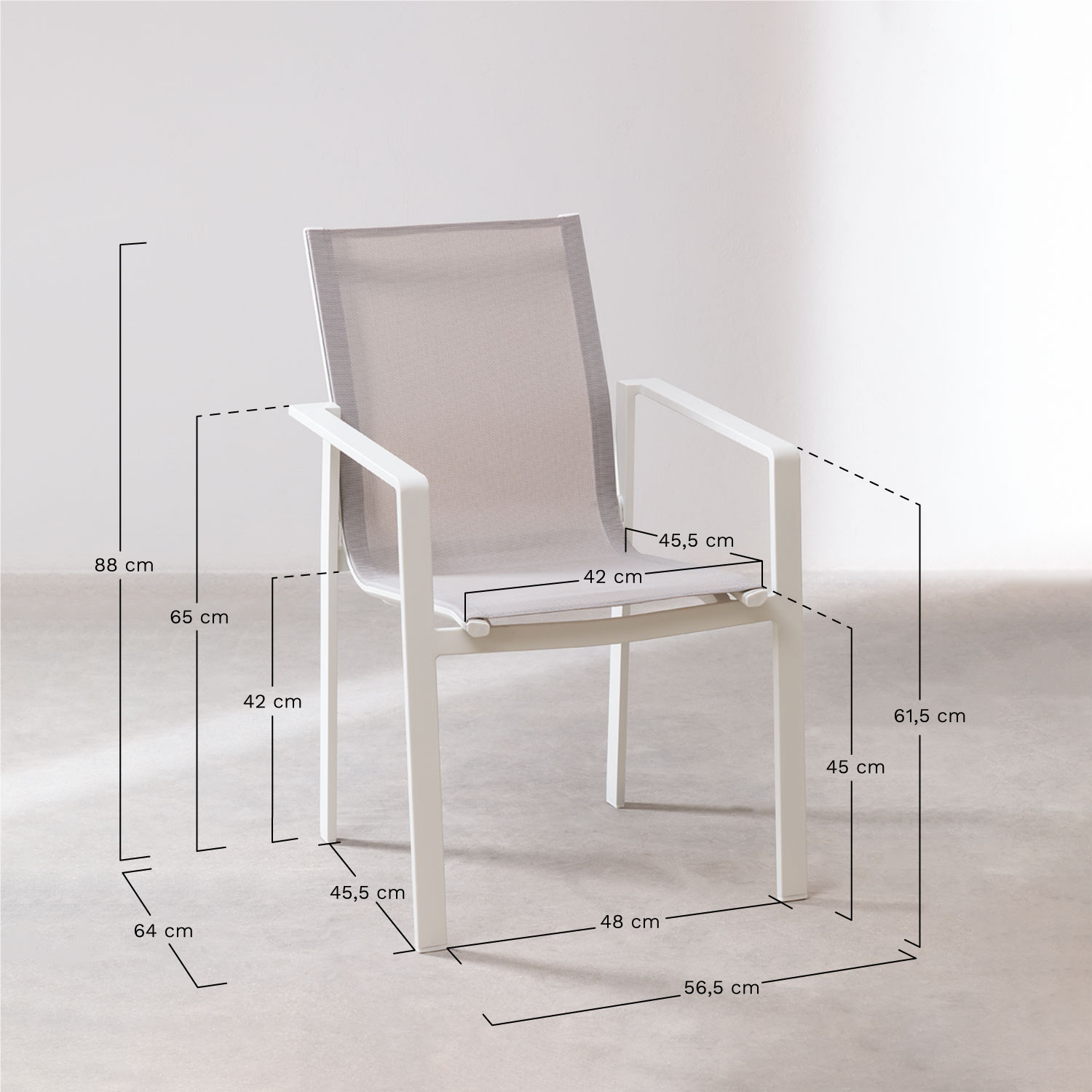 Verpakking van 4 Eika aluminium tuinstoelen, AFMETINGEN