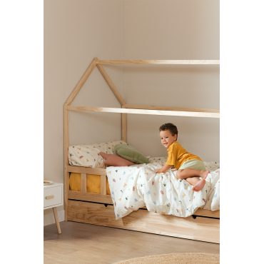 Houten Bed Voor Kelly Kids-matras Van 90 Cm Natuurlijk Hout & Bed Met Onderschuifbed & 90 X 190 Cm - Sklum