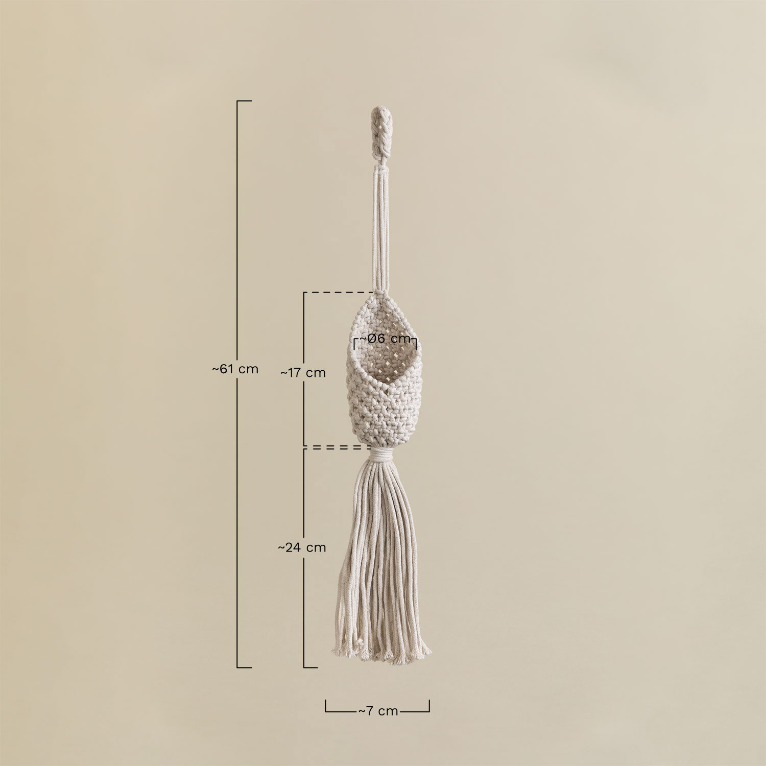Macrame hangende plantenbak Anibal, AFMETINGEN
