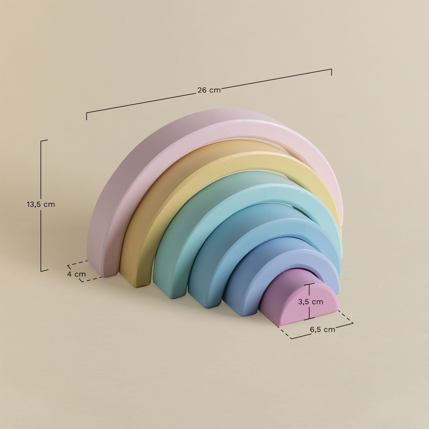 Houten regenboog Bowy Kids, AFMETINGEN