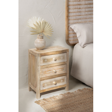 Bakam Nachtkastje Van Mangohout Vintage Wit Hout - Sklum
