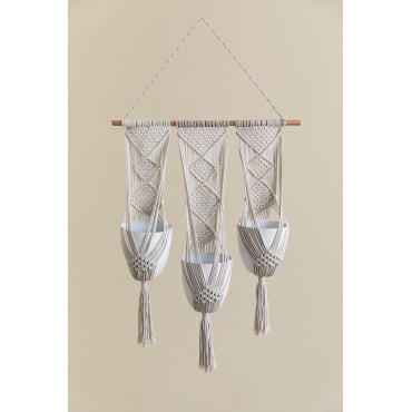 Deyoces Hangende Macramé Plantenbak Beige – Crème - Sklum
