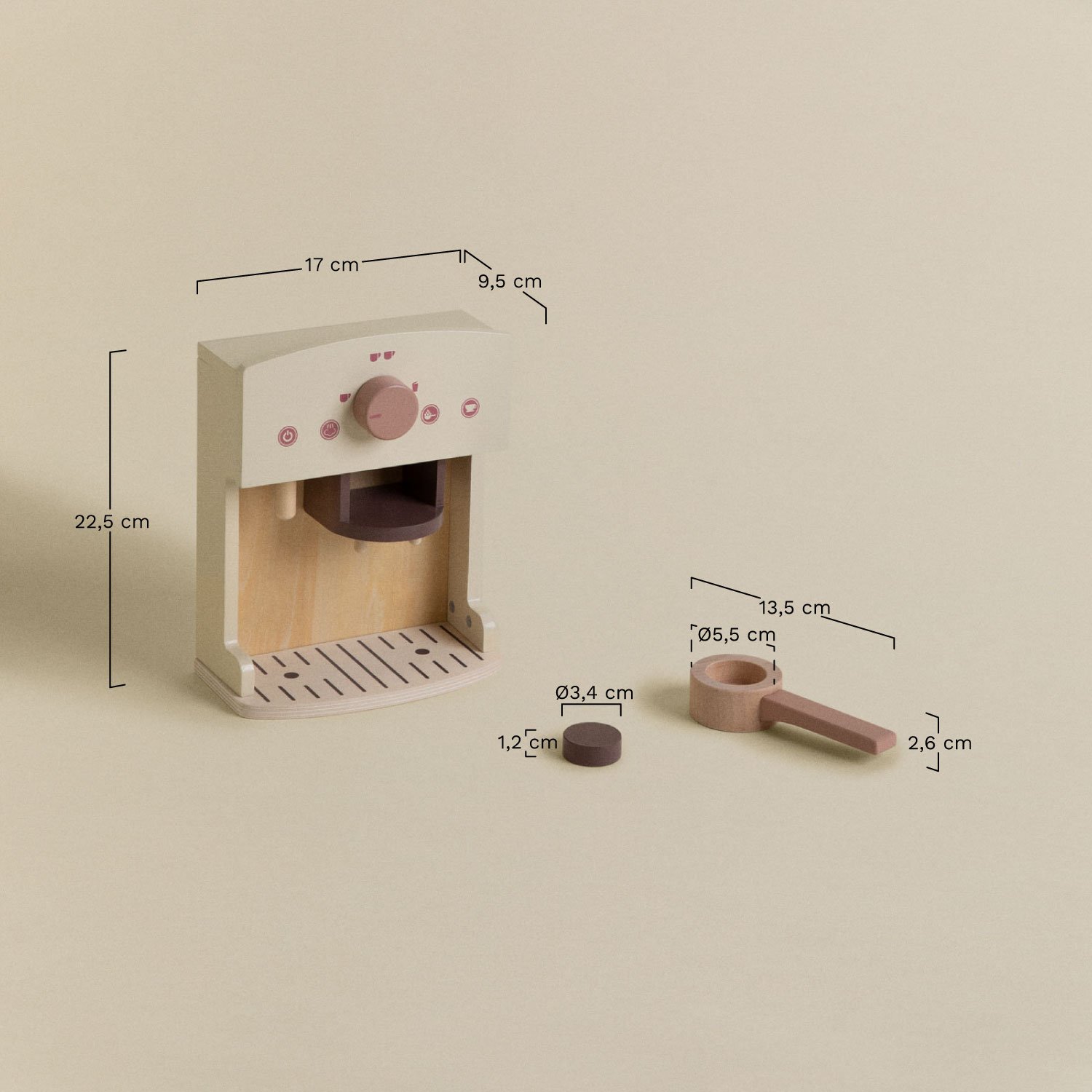 Warent Kids houten koffiemachine, AFMETINGEN