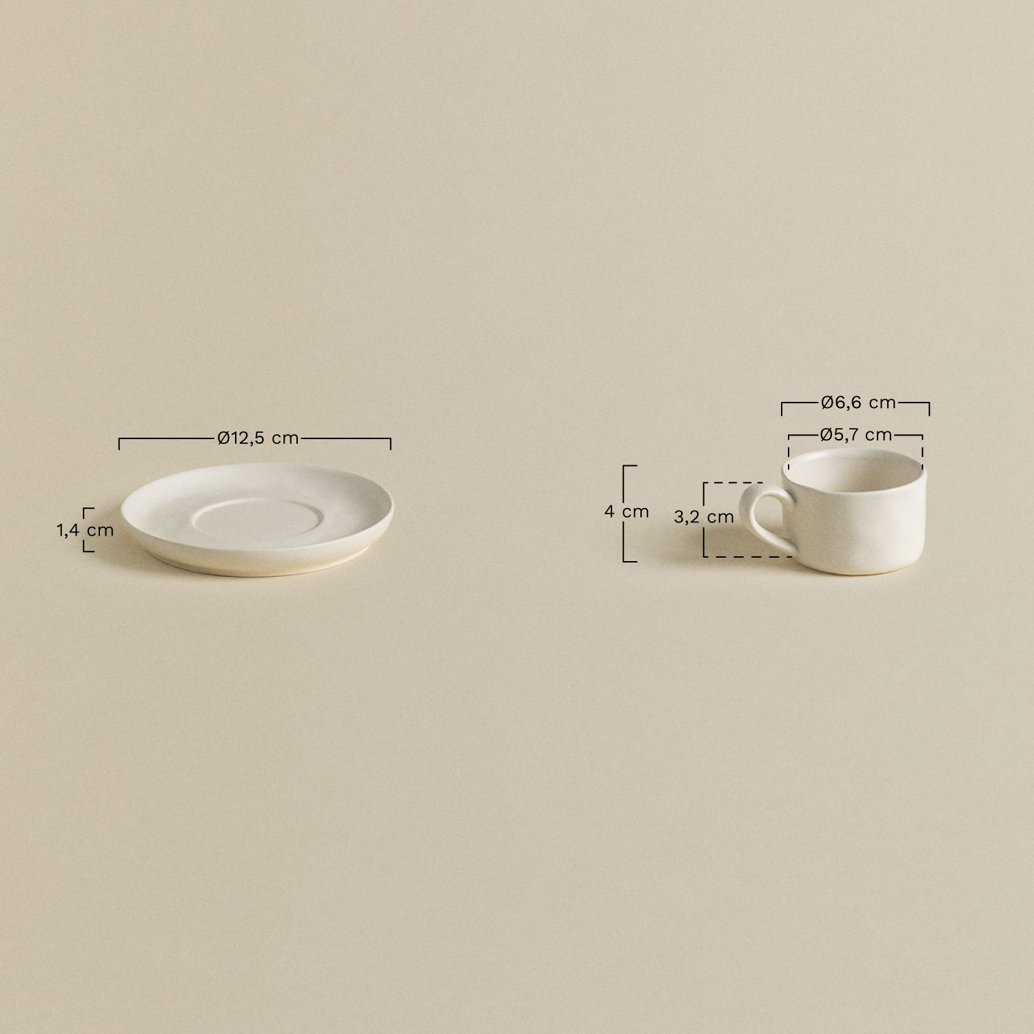 Set van 2 koffiekopjes 10 cl met schotel Belvere, AFMETINGEN