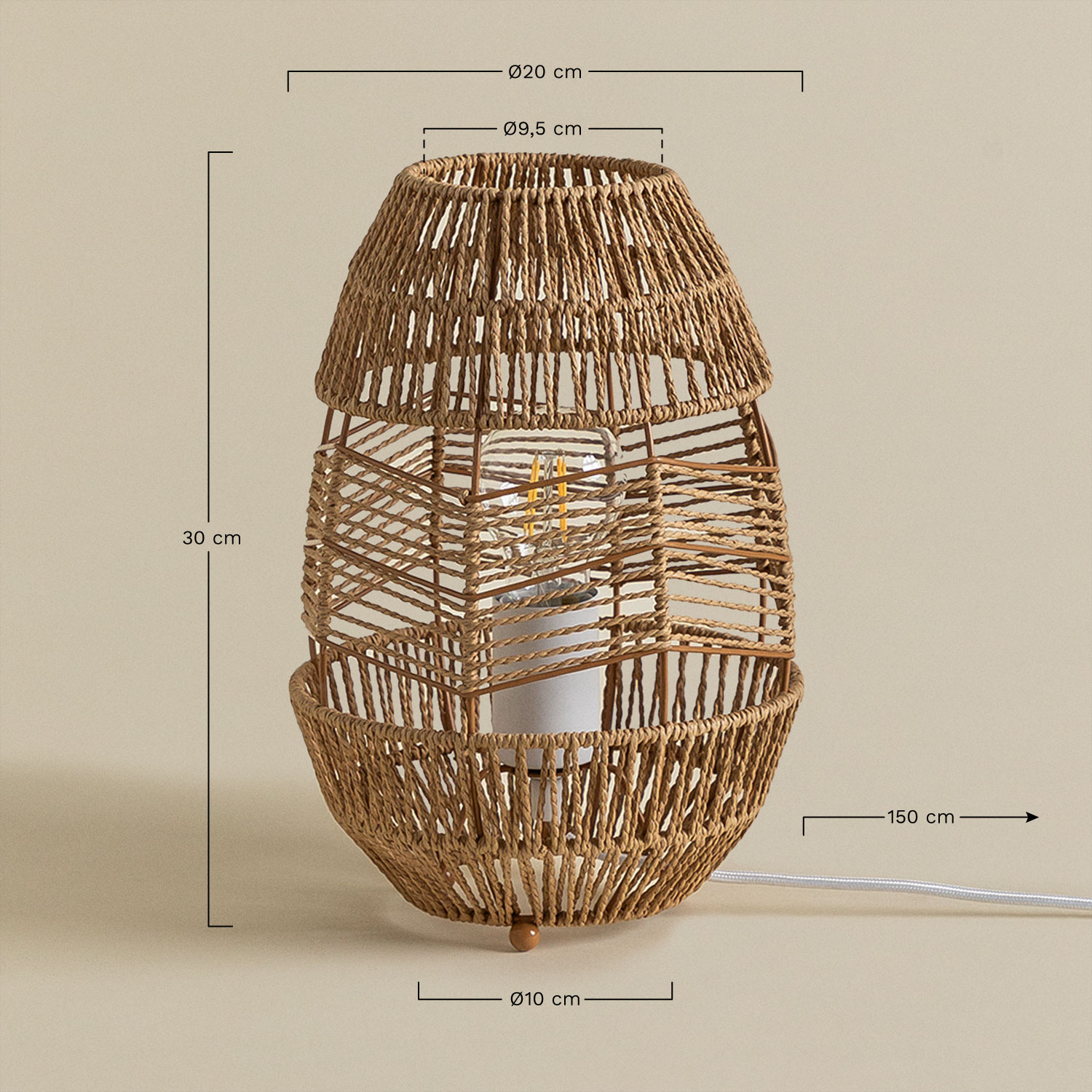 Tafellamp van gevlochten papier Menak, AFMETINGEN