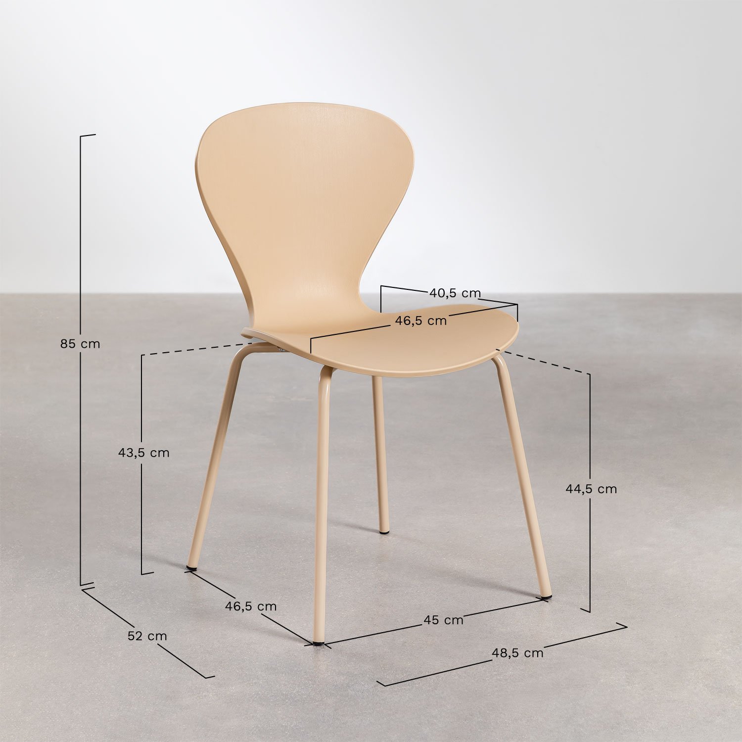 Uit Colors stapelbare eetkamerstoelen set van 4 in polypropyleen en ijzer, AFMETINGEN