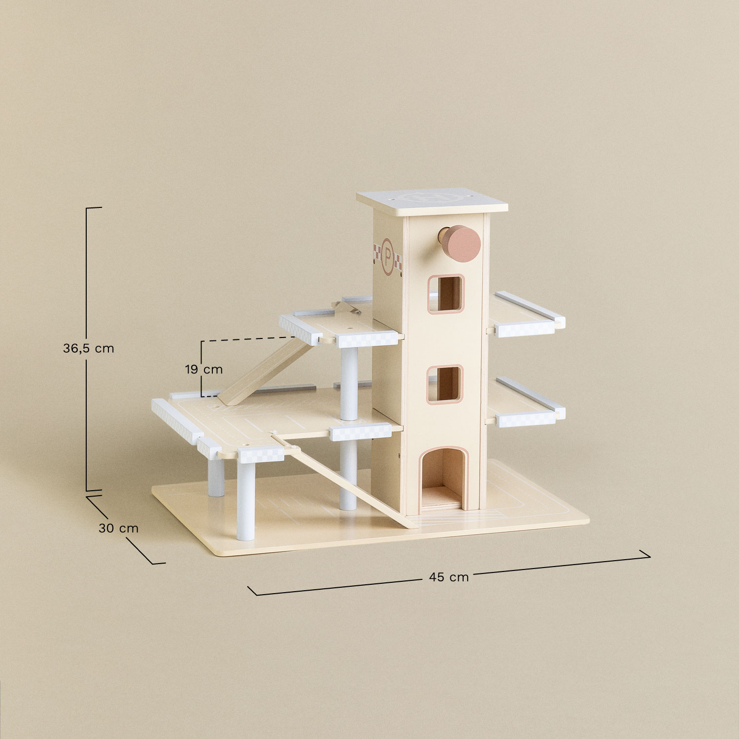 Nelvis Kids houten parkeergarage met 3 verdiepingen, AFMETINGEN