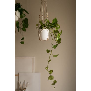Kefren Macramé Hangende Plantenbak Beige – Crème - Sklum
