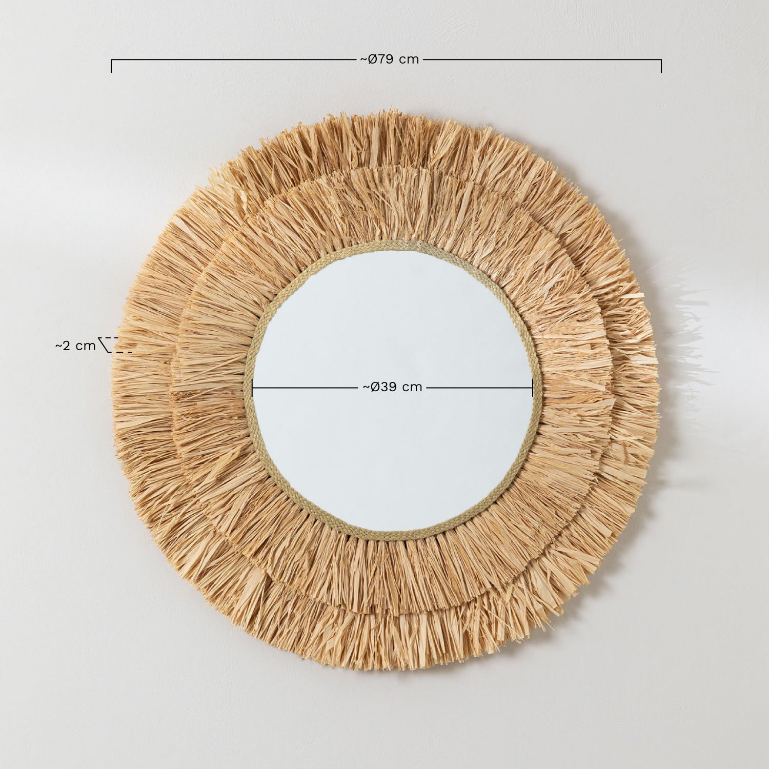 Ronde wandspiegel in Raffia Willow, AFMETINGEN