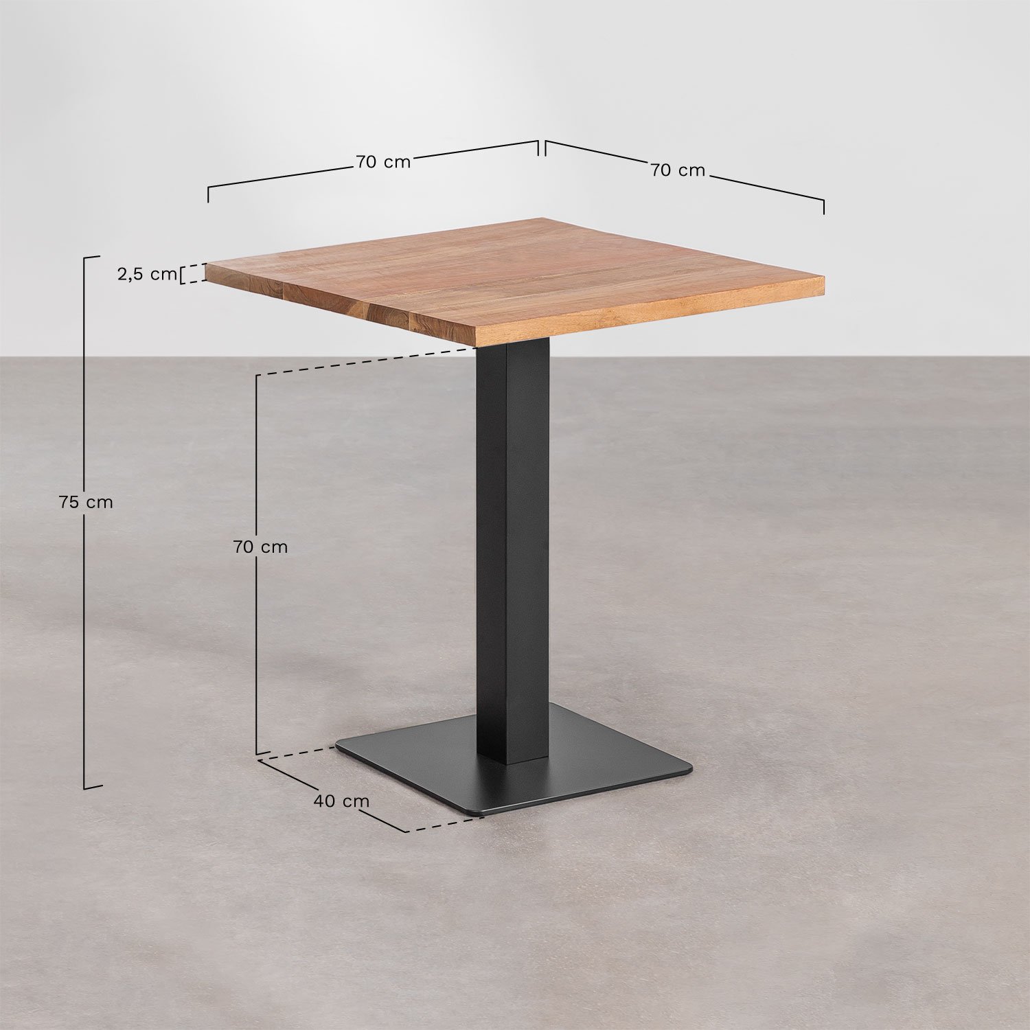 Vierkante bartafel acacia hout Ristretto, AFMETINGEN