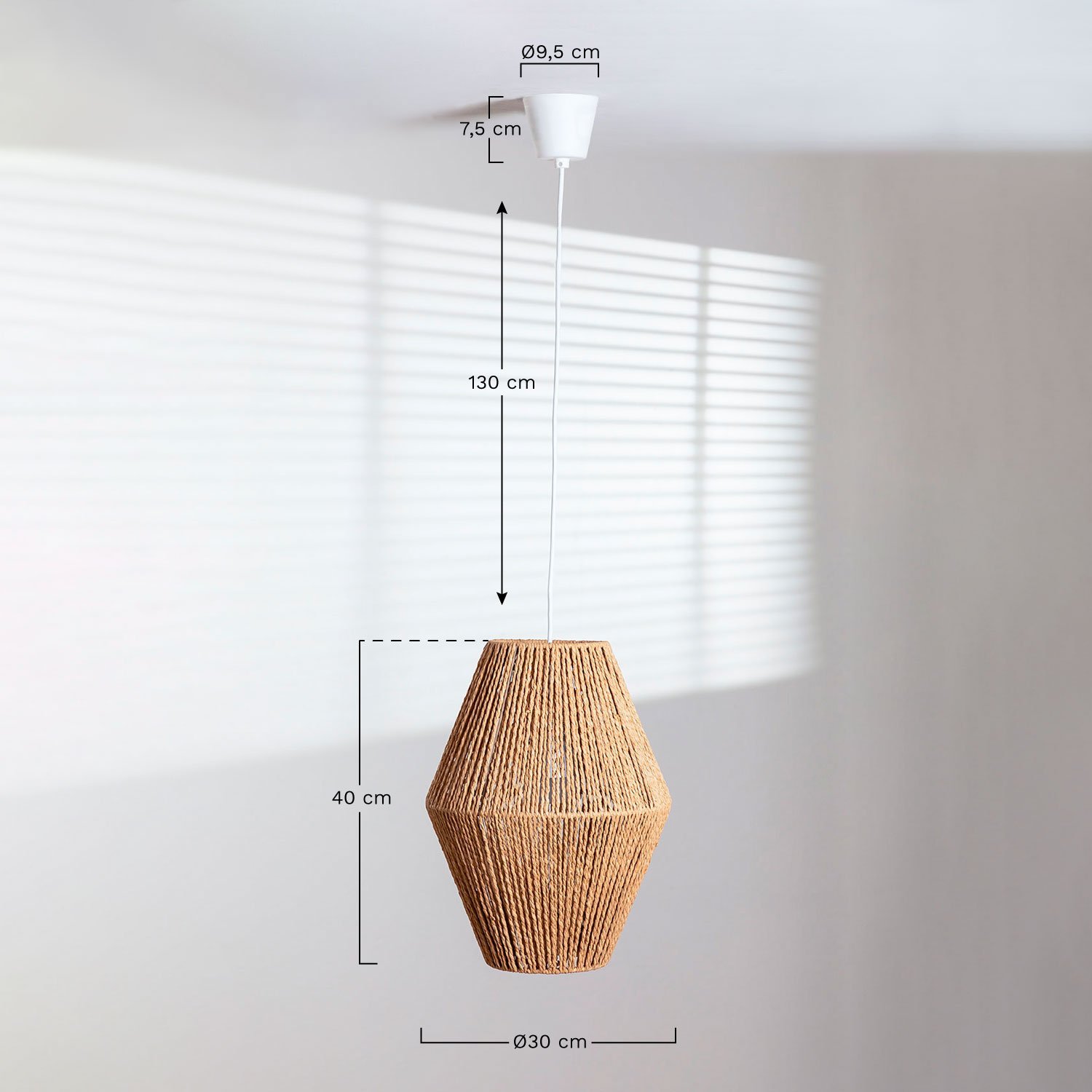 Hanglamp van gevlochten papier Megan, AFMETINGEN