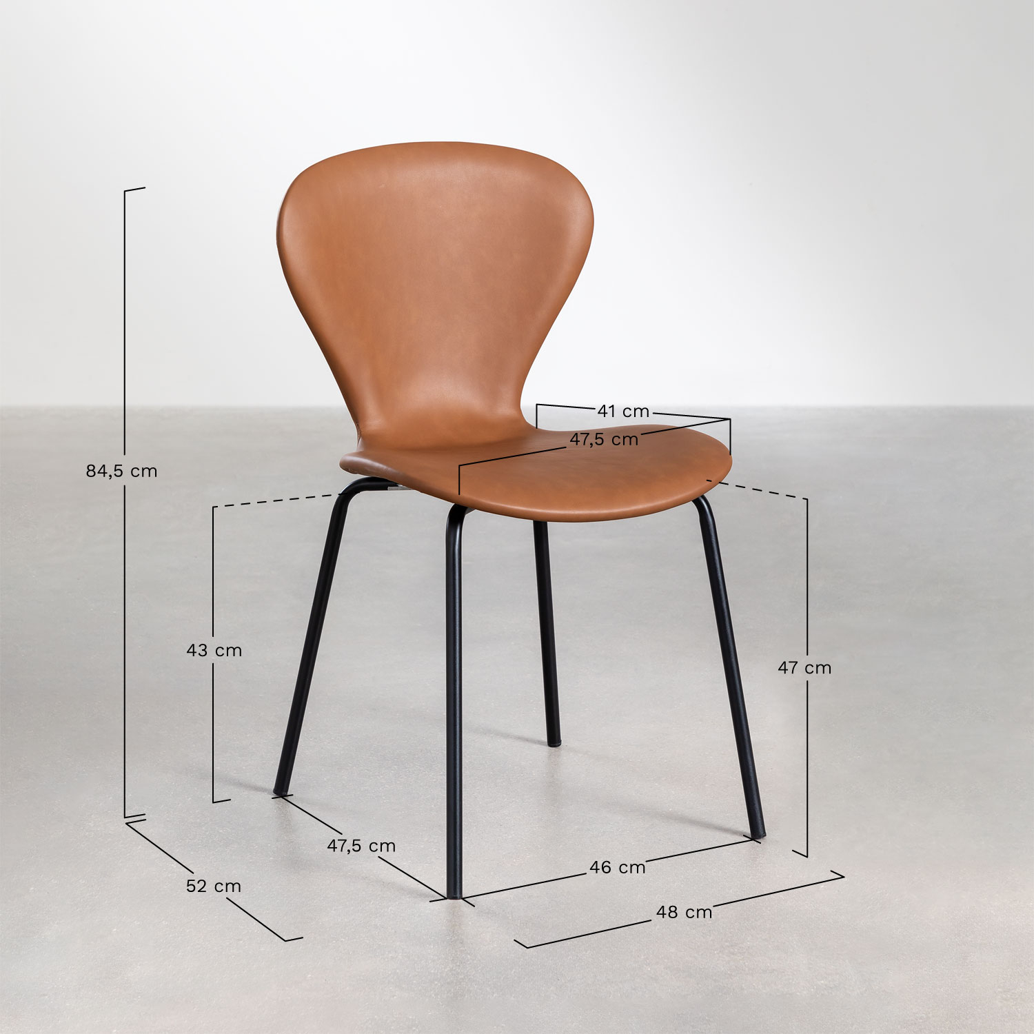 Set van 4 stapelbare eetkamerstoelen in kunstleer Uit, AFMETINGEN