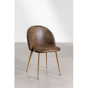 Kana Kunstleren Eetkamerstoel Koffie Vintage & Natuurlijk Hout - Sklum