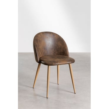 Pakket Van 2 Kana Eetkamerstoelen Met Kunstlederen Bekleding Koffie Vintage & Natuurlijk Hout - Sklum