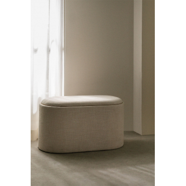 Ovale Poef Met Dienblad En Gestoffeerde Opberger Berkeleni ↔︎ 75 Cm & Linnen Beige – Crème - Sklum